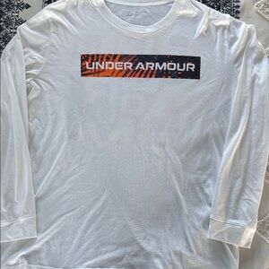 Under Armour Men's White Long Sleeve Tee with Orange Accents